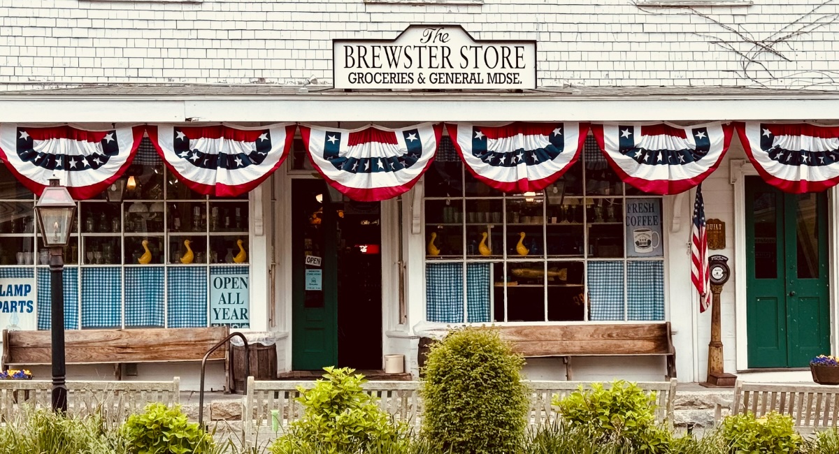 The Brewster Store exterior with patriotic bunting